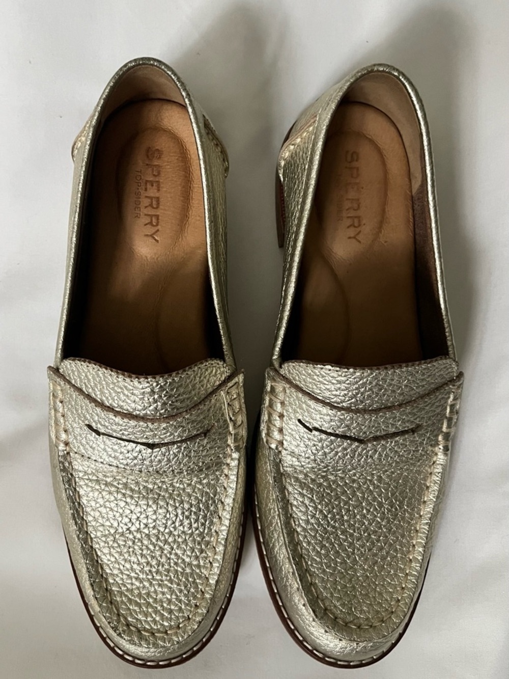 Sperry Top•Sider Metallic Gold Leather Preppy Academia Capsule Penny Loafers 6.5